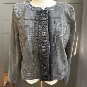 Christopher & Banks Charcoal Denim Jacket Size Medium with Beading and Lace